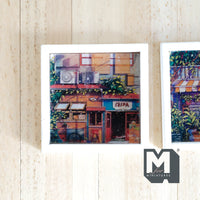 Miniature Store Fronts Storefronts Wall Art Wood Framed Square Portrait Set of 3 - F055