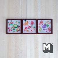 Miniature Pit Fruits Wall Art Wood Framed Square Portrait Set of 3 - F054