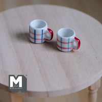 1:12 Scale Miniature Ceramic Coffee Mugs Set of 2 Dollhouse Tea Cups 7/16 inch tall - A076