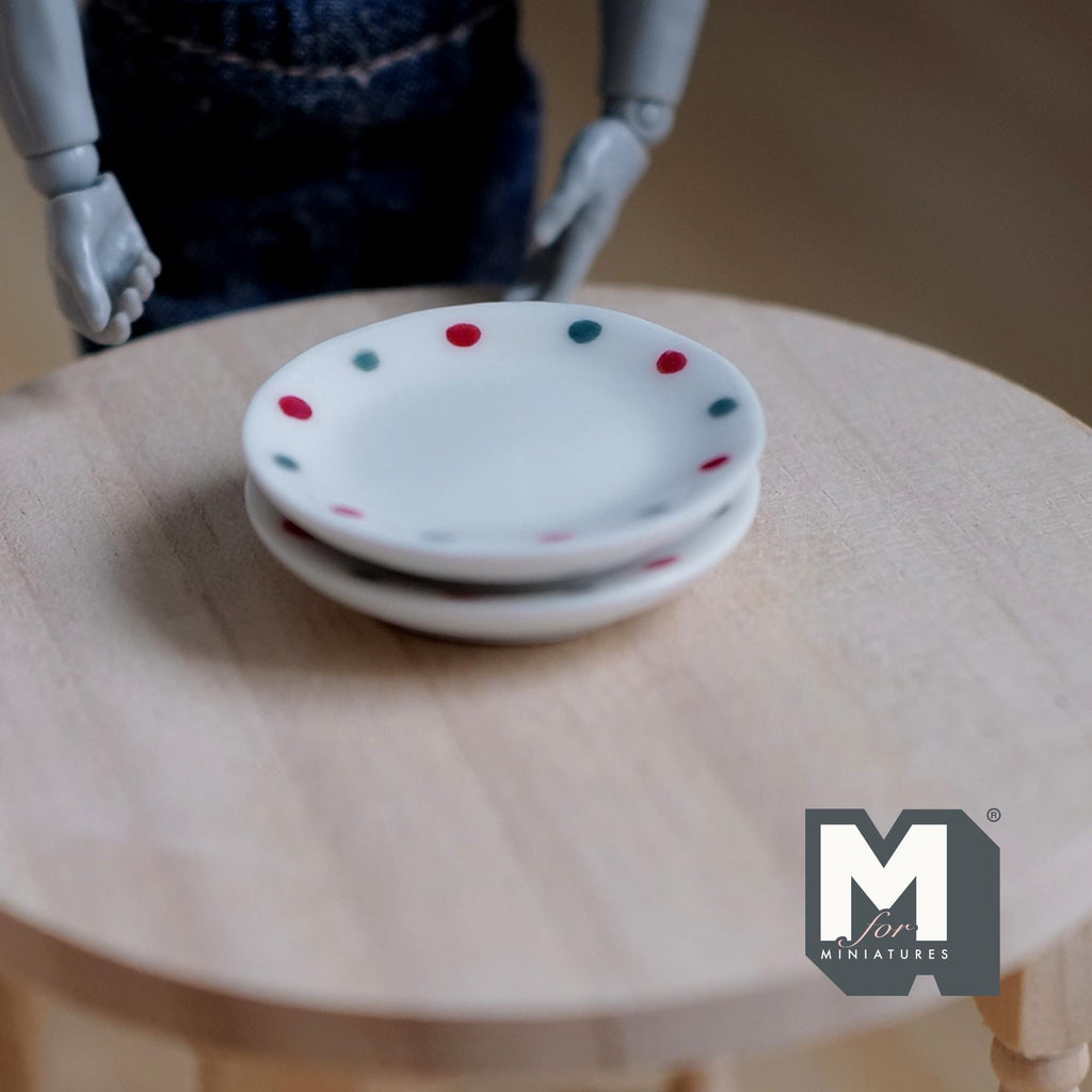 Dollhouse Supplies Tableware Miniature Ceramic Plate Large Size Set of 2 , 1-1/4 inch dia. - A083