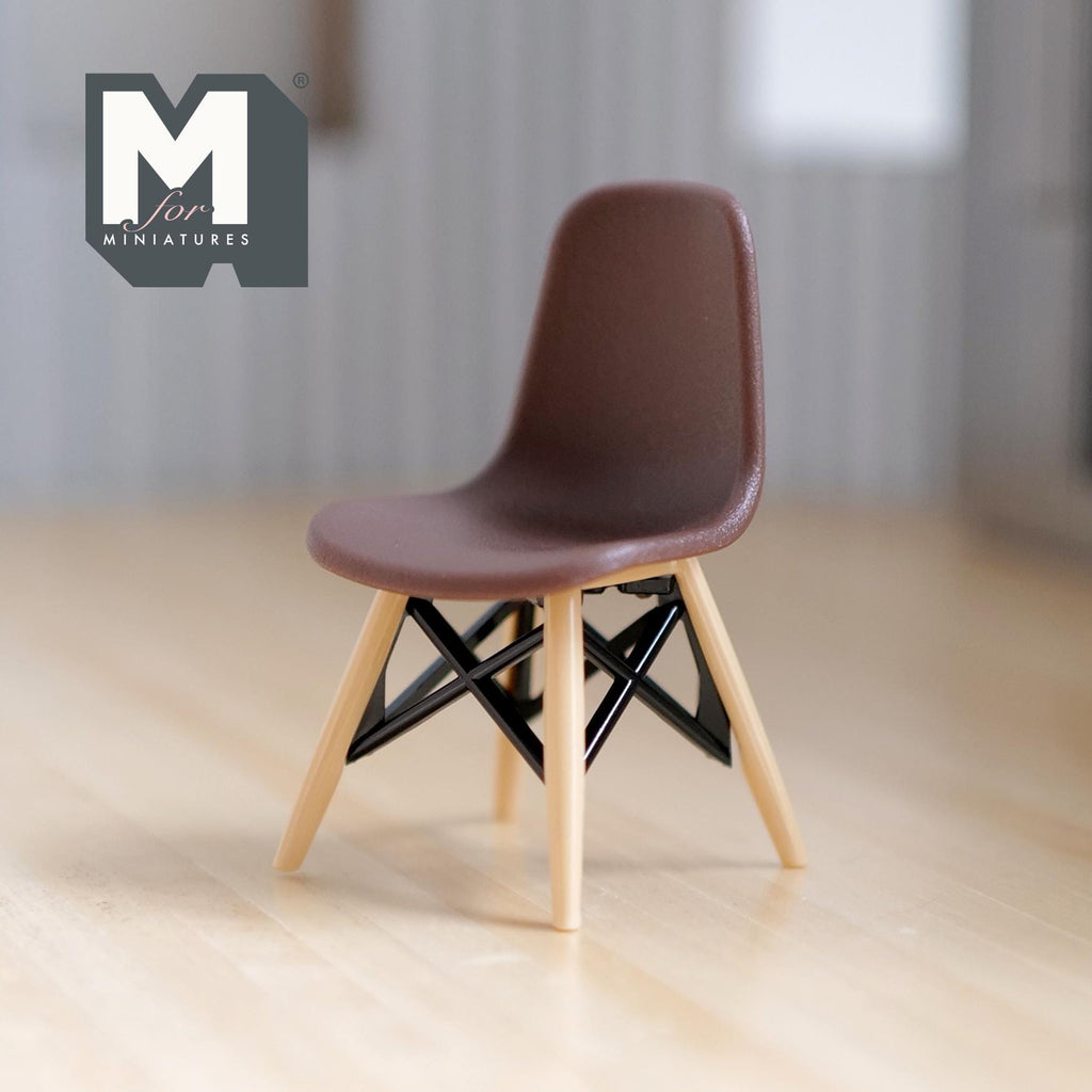 1:12 Scale Miniature Dining Chair, Molded Shell Seat with Wood Legs, 2-11/16 inch tall, DIY Dollhouse Supply (brown)
