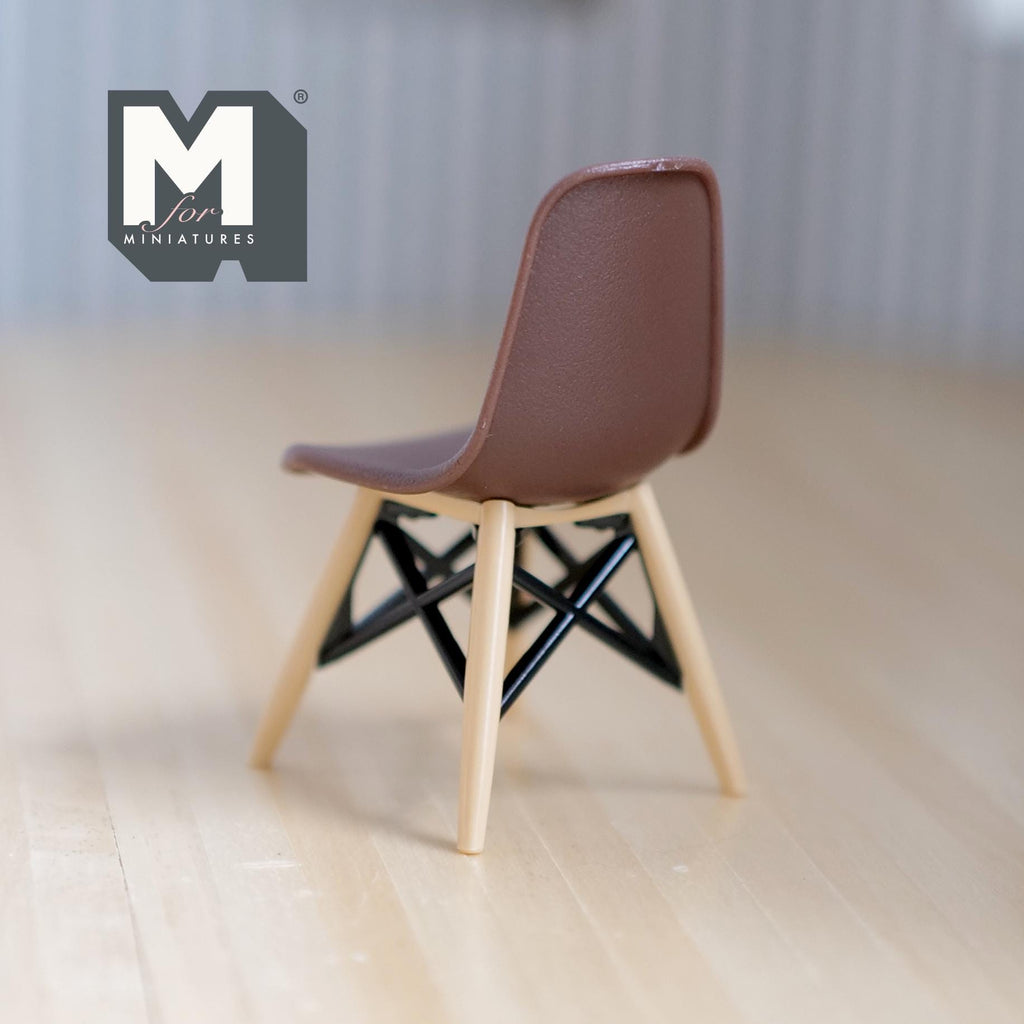 1:12 Scale Miniature Dining Chair, Molded Shell Seat with Wood Legs, 2-11/16 inch tall, DIY Dollhouse Supply (brown)