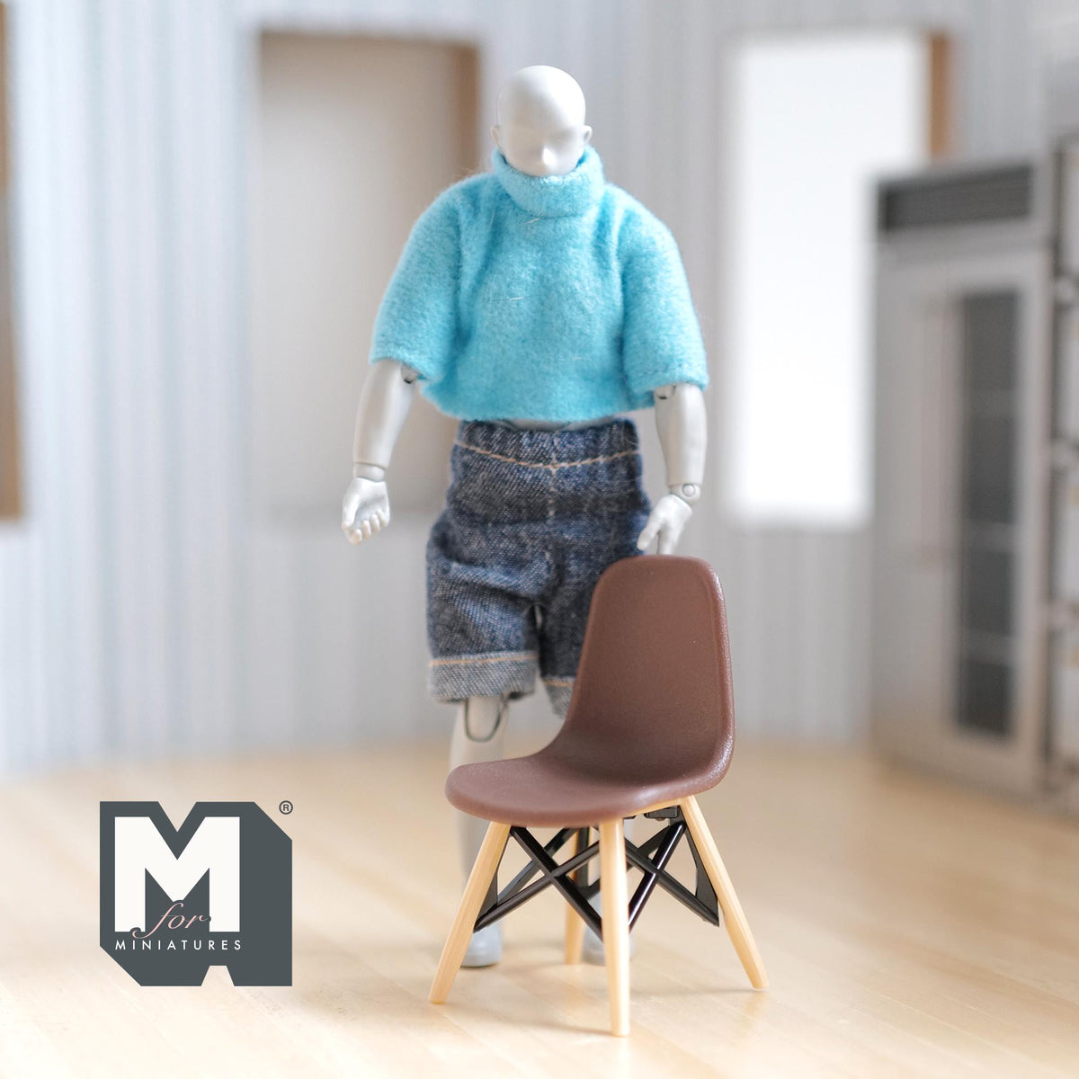 1:12 Scale Miniature Dining Chair, Molded Shell Seat with Wood Legs, 2-11/16 inch tall, DIY Dollhouse Supply (brown)