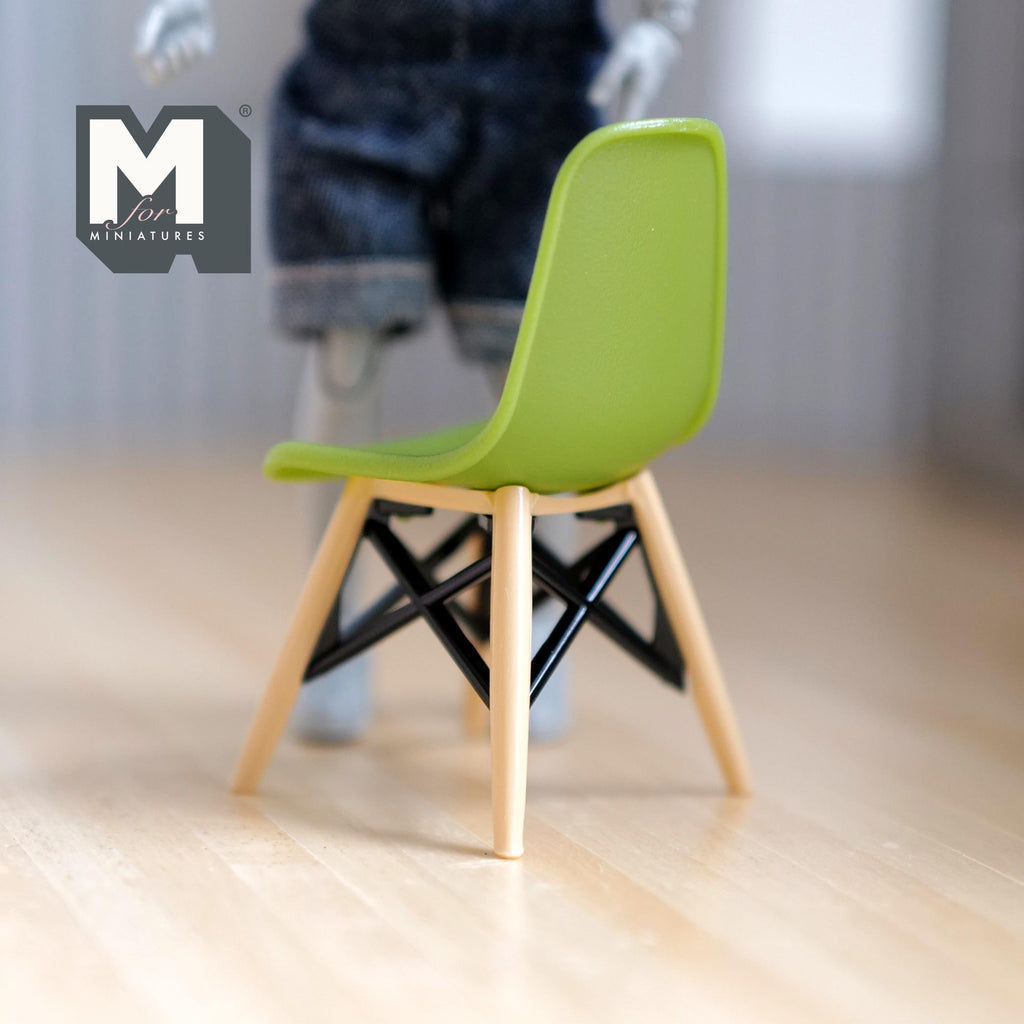 1:12 Scale Miniature Mid Century Shell Chair with Wood Legs, 2-11/16 inch tall, DIY Dollhouse Supply (green)