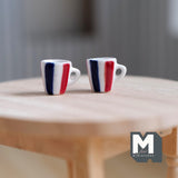 1:12 Scale Miniature Ceramic Coffee Mugs Set of 2 Dollhouse Supplies Tea Cups 1/2 inch tall - A076