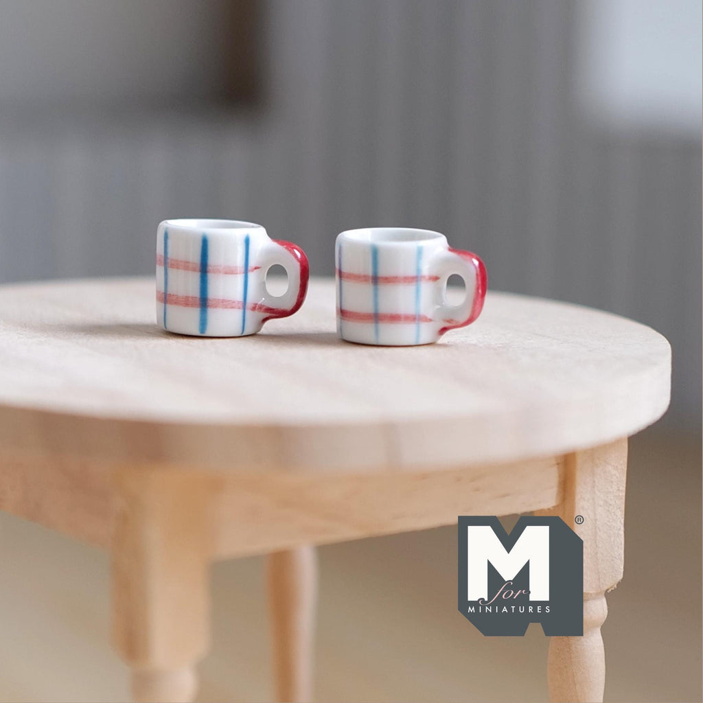 1:12 Scale Miniature Ceramic Coffee Mugs Set of 2 Dollhouse Tea Cups 7/16 inch tall - A081