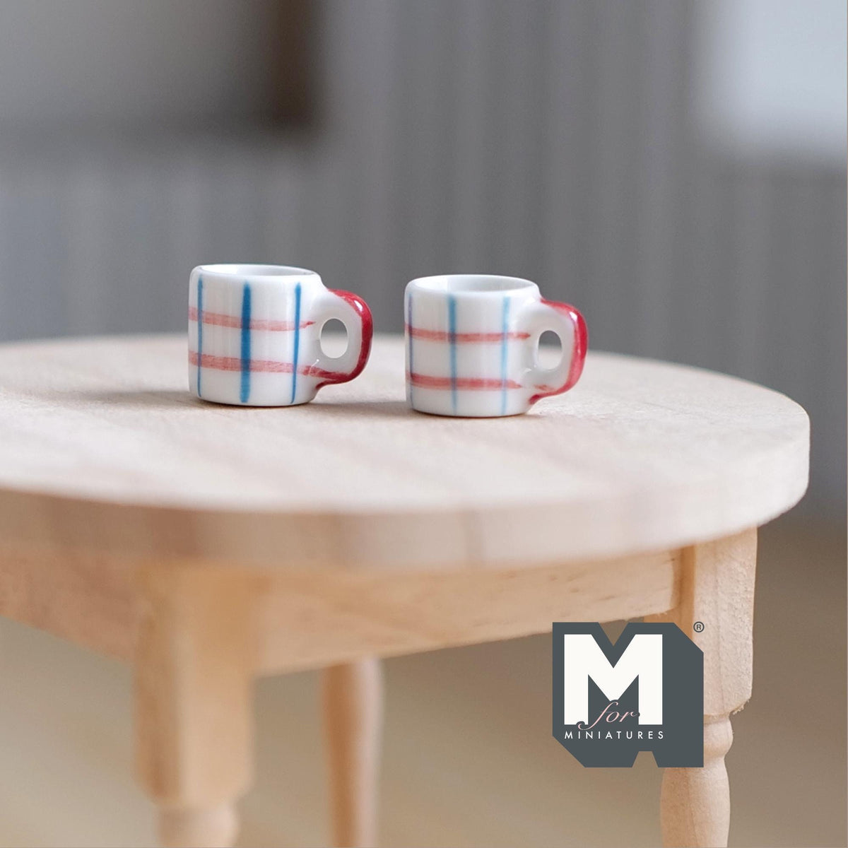 1:12 Scale Miniature Ceramic Coffee Mugs Set of 2 Dollhouse Tea Cups 7/16 inch tall - A081