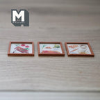 1/12スケール ミニチュア 木製フレーム入り野菜の絵 3点セット 1-5/16インチ（約3.3cm）正方形 DIYドールハウス用パーツ