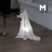 Miniature Draped Ghost Dog Carrying Bone 1:12 Scale Dollhouse Halloween Creepy Dog Spooky Dog Phantom Dog 2-3/16 inch tall (plastic) -