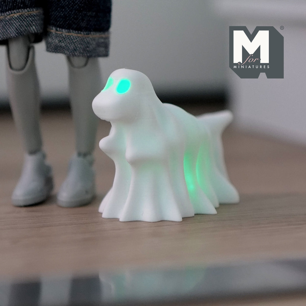 1:12 Scale Miniature Draped Ghost Dinosaur with Micro LED Lights, 1-1/2 inch tall, DIY Dollhouse Supply (white)
