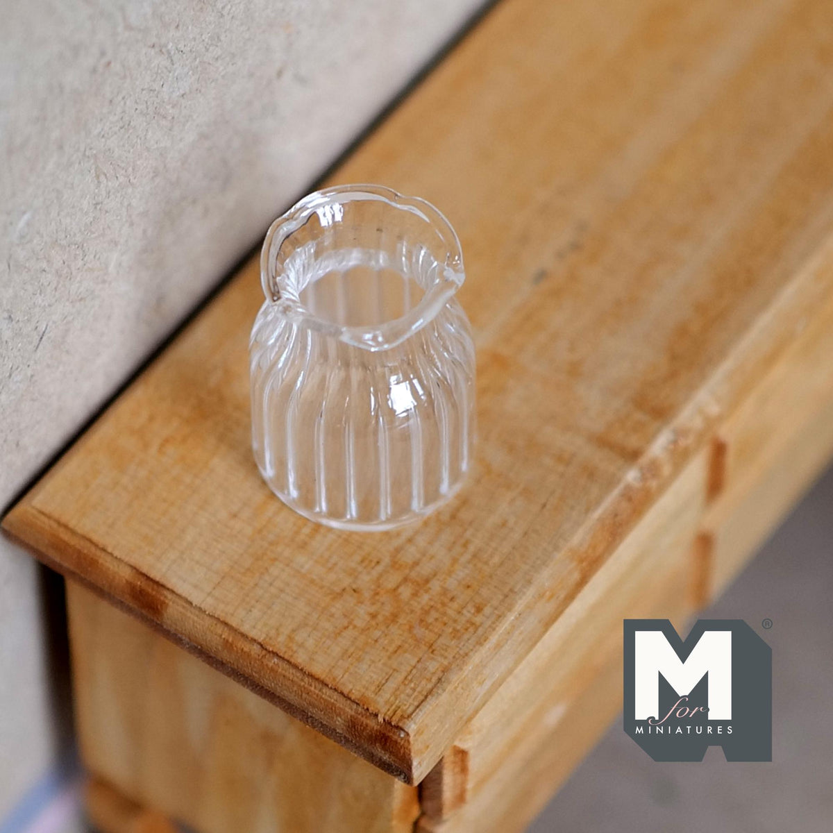 1:12 Scale Miniature Ribbed Glass Pitcher Vase with Spout, 1-1/16 inch tall, DIY Dollhouse Supply