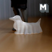 Miniature Draped Ghost Wiener Dog Carrying Bone 1:12 Scale Dollhouse Halloween Creepy Dachshund Spooky Dog 1-1/8 inch tall (plastic) -