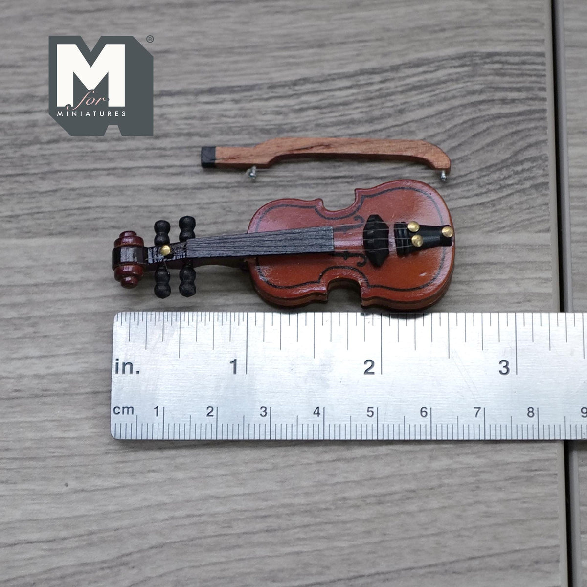 1:12 Scale Miniature Wood Violin with Bow, 2-9/16 inch long, DIY Dollhouse Supply