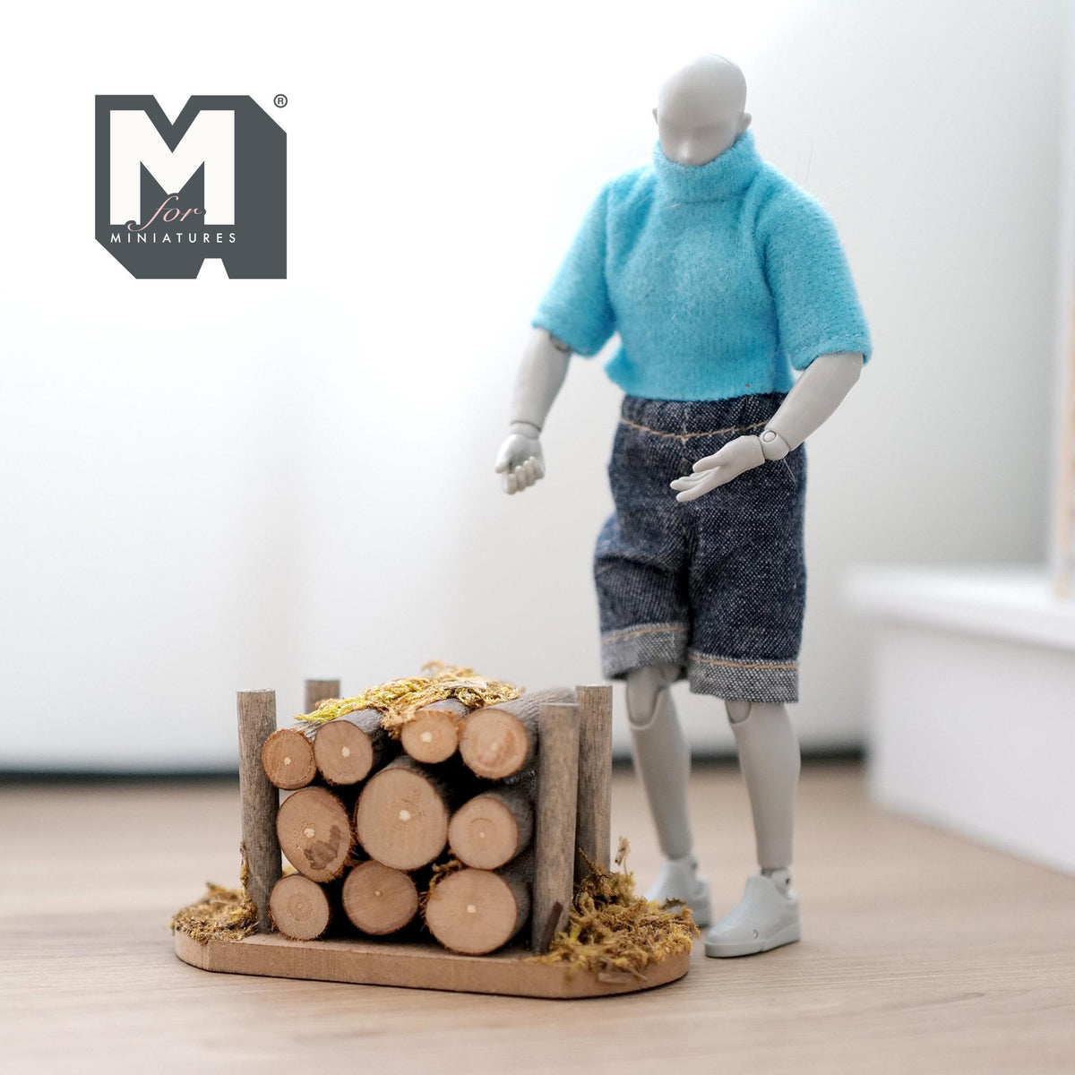 1:12 Scale Miniature Wood Log Pile in Frame with Straw, 3-3/8 inch long, DIY Dollhouse Supply