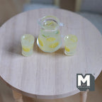 1:12 Scale Miniature Lemon Water Pitcher and 2 Glasses, Set of 3, 1-1/8 inch tall, DIY Dollhouse Supply