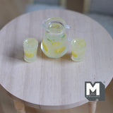 Dollhouse Miniature Mint and Lemon Water Jar with Ice and Glass of Mint and Lemon Water with Ice miniature beverage fountain drink - H021