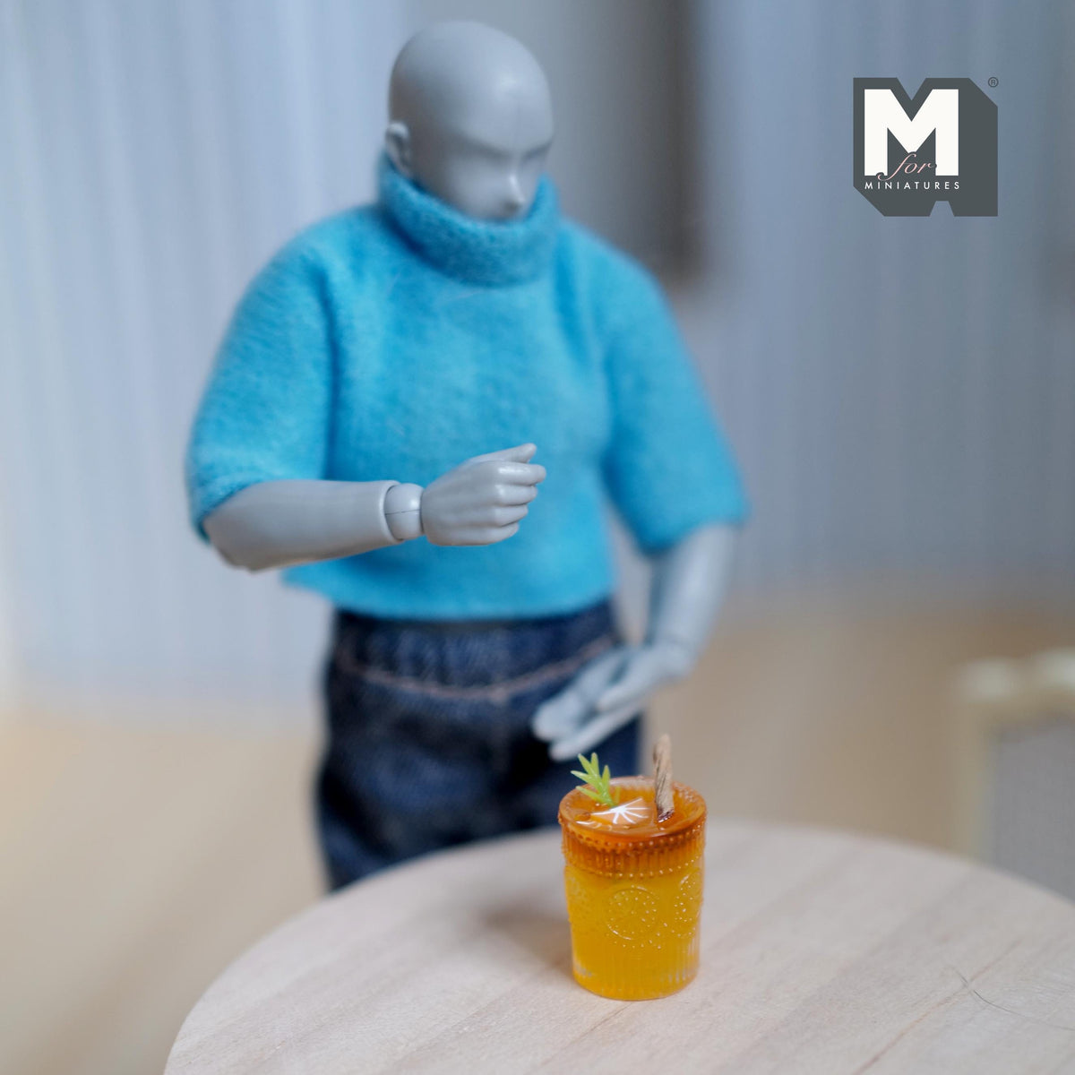 1:12 Scale Miniature Fruit Punch in Glass with Ice, 1/2 inch dia., DIY Dollhouse Supply (large) (non edible)