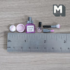 1:12 Scale Miniature Makeup Set with Perfume Bottle, Lipsticks and Brush, Set of 5, 13/16 inch tall, DIY Dollhouse Supply (purple)