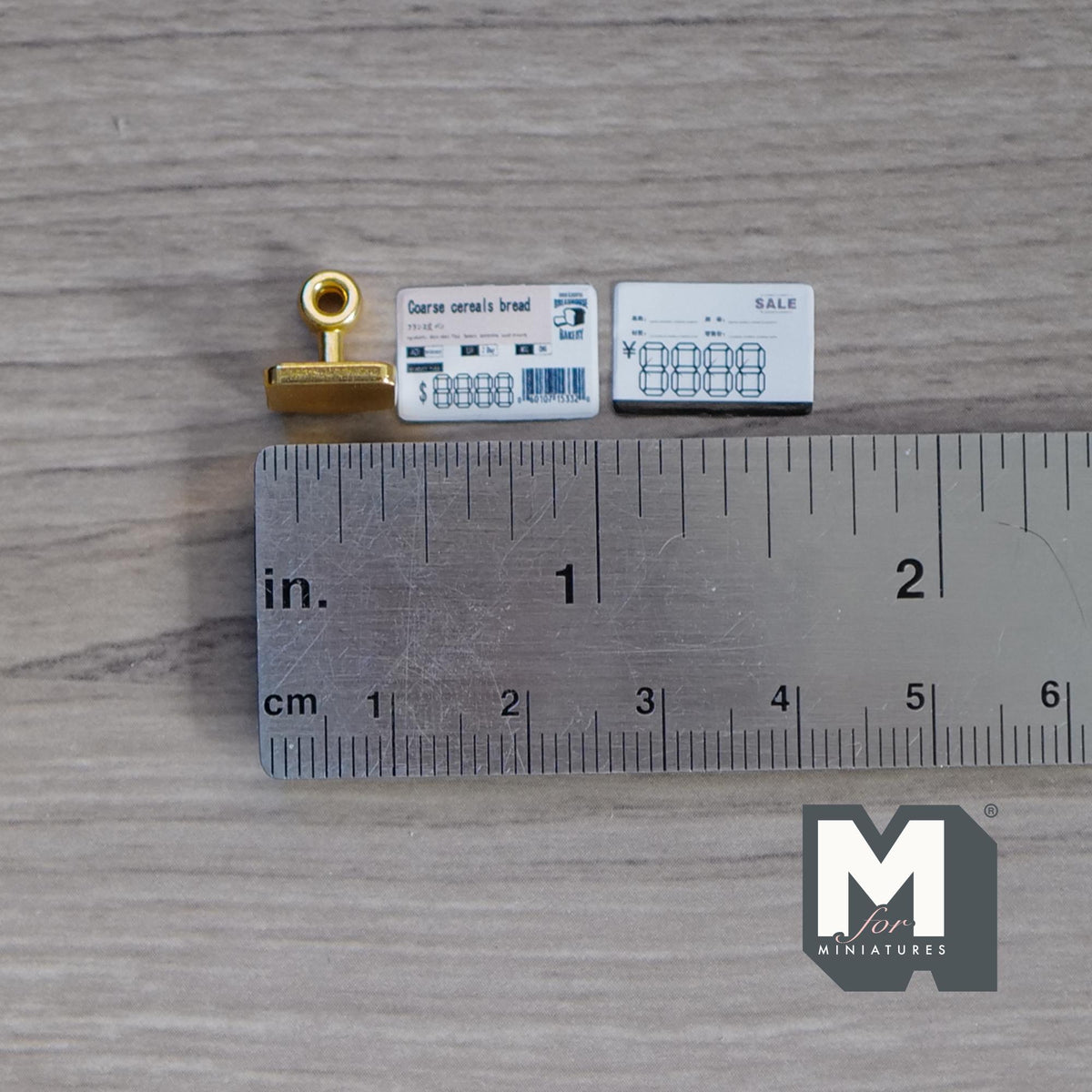 1:12 Scale Miniature Table Sign Holder with Printed Card, 3/8 inch tall, DIY Dollhouse Supply (gold) (metal)