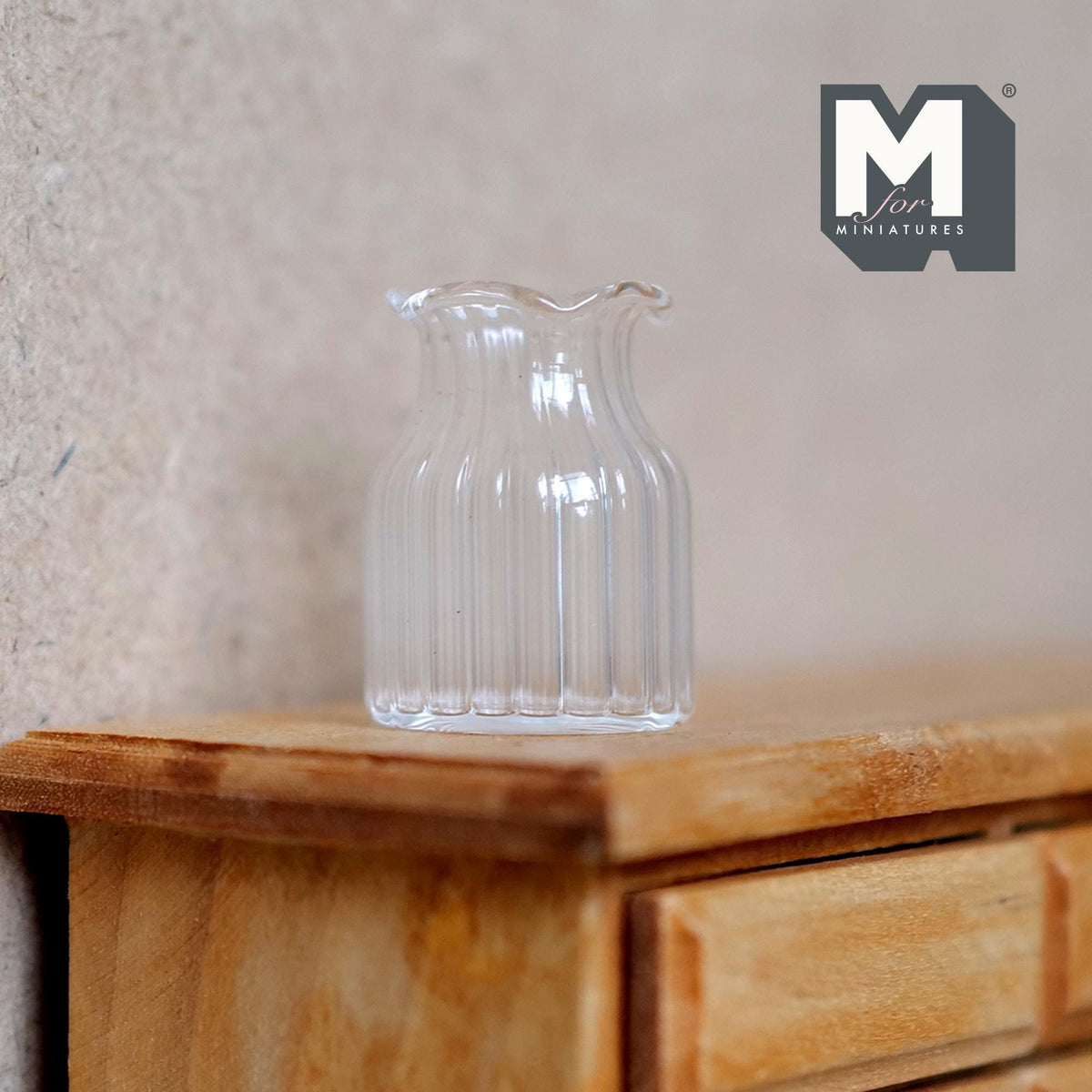 1:12 Scale Miniature Ribbed Glass Pitcher Vase with Spout, 1-1/16 inch tall, DIY Dollhouse Supply