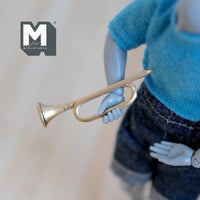 Miniature Gold Bugle 1:12 Scale Dollhouse Musical Instrument 1-9/16 inch long (metal) (non working) - G080