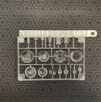 1:12 scale miniature flatware set of 17 in clear, dining plates, bowls and glasses on a frame to self assemble