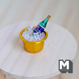 Miniature Copper Ice Bucket with Wine Bottle and Ice 1:12 Scale Dollhouse Bucket (metal) - E046