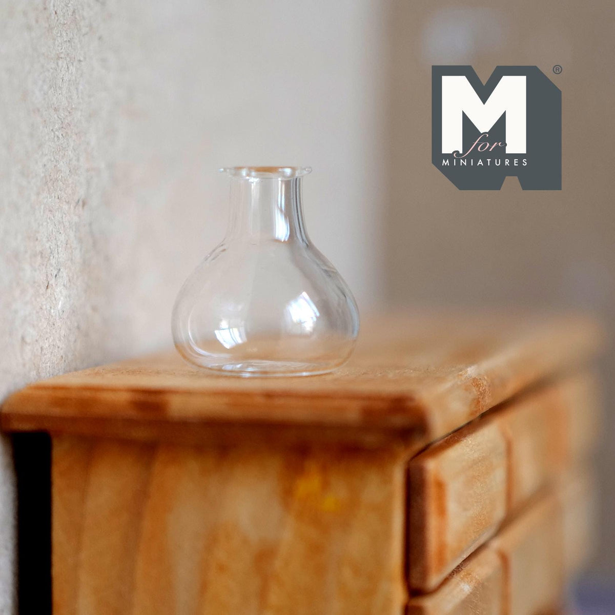 1:12 Scale Miniature Clear Glass Bottle Vase, Round Bulb Shape, Long Neck, 1 inch tall, DIY Dollhouse Supply (A)