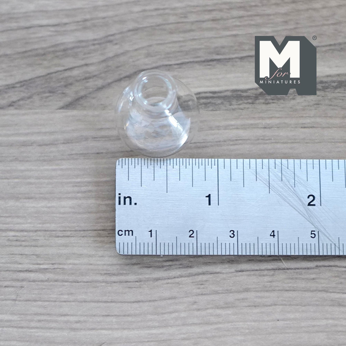 1:12 Scale Miniature Clear Glass Bottle Vase, Round Bulb Shape, Long Neck, 1 inch tall, DIY Dollhouse Supply (A)