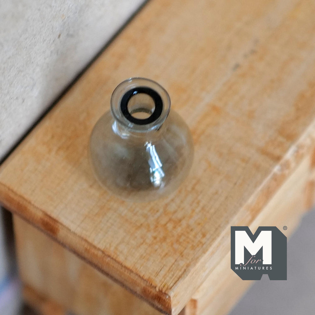 1:12 Scale Miniature Glass Bottle Vase, Round Body with Flared Neck, 1 inch tall, DIY Dollhouse Supply (gray) (G)