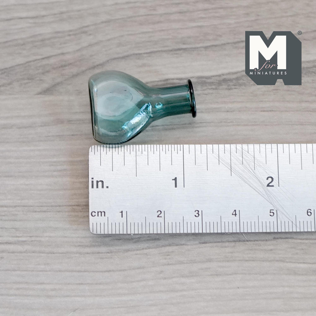 1:12 Scale Miniature Glass Bottle Vase, Round Body with Narrow Neck, 1 inch tall, DIY Dollhouse Supply (teal) (Q)