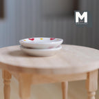 1:12 Scale Miniature Ceramic Plates with Red Heart Rim, Large, Set of 2, 1-1/4 inch dia., DIY Dollhouse Supply (white)