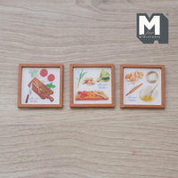 Miniature Vegetables Wall Art Wood Framed Square Portrait Set of 3 - F047