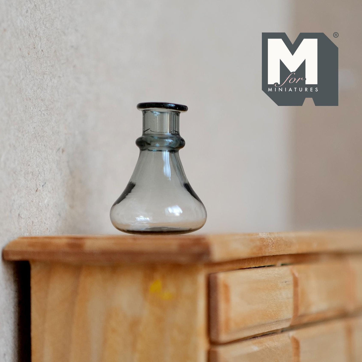 1:12 Scale Miniature Glass Bottle Vase, Narrow Flared Neck, 1-1/8 inch tall, DIY Dollhouse Supply (gray) (J)