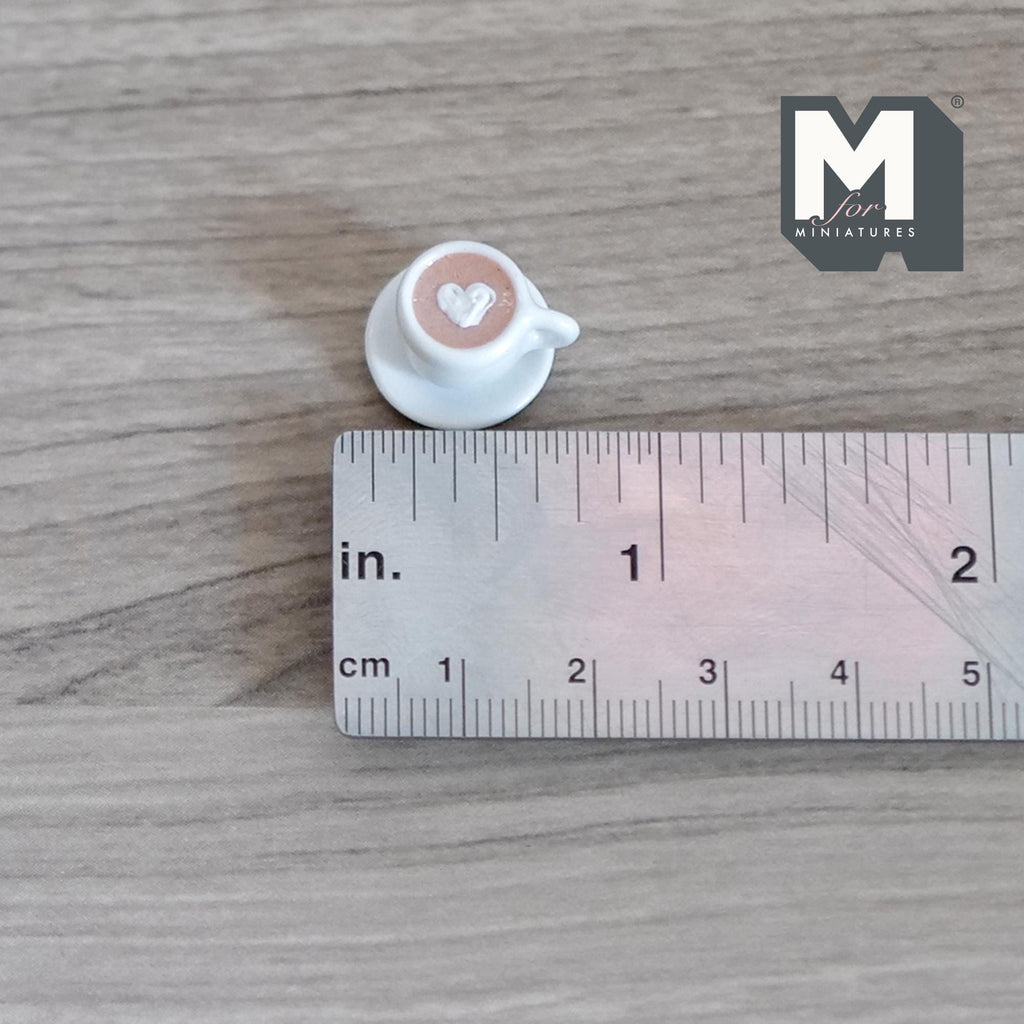 1:12 Scale Miniature Hot Chocolate Cup with Heart Cream and Saucer, 5/16 inch tall, DIY Dollhouse Supply