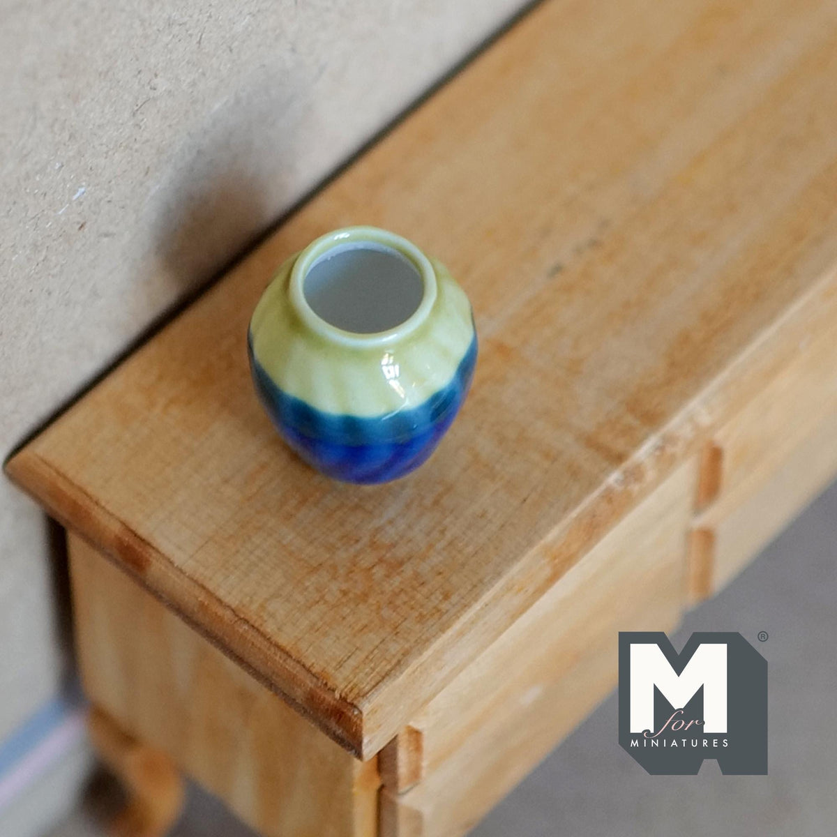 1:12 Scale Miniature Glazed Ceramic Plum Vase, Two Tone, 1 inch tall, DIY Dollhouse Supply (blue and pale green)