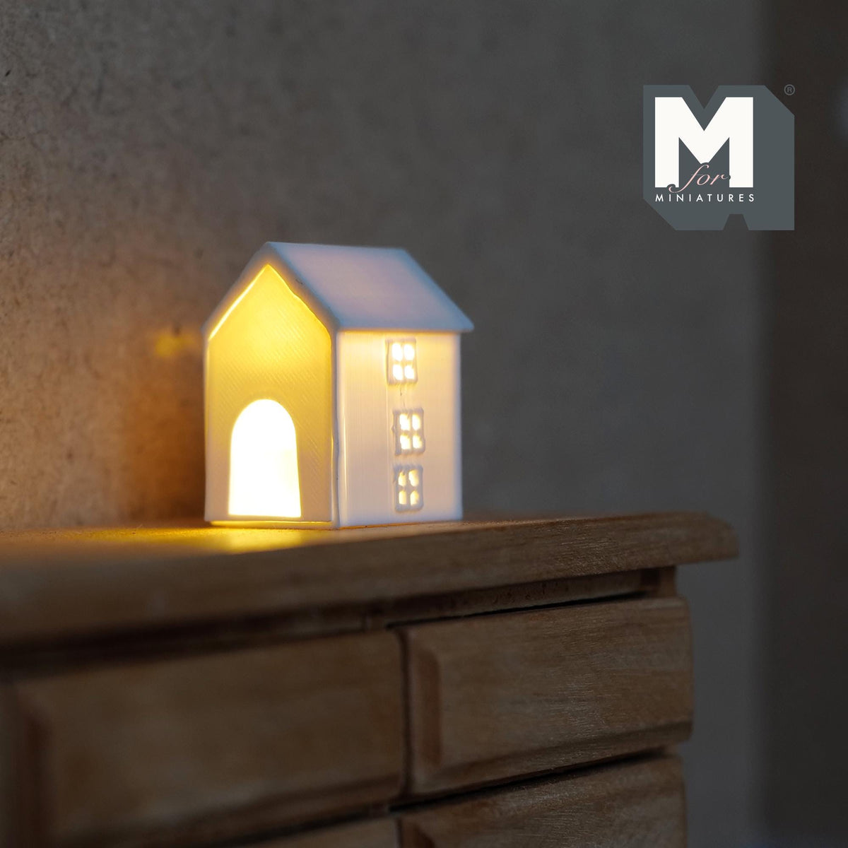 1:12 Scale Miniature House Lantern with Micro LED Lights, Arched Back Doorway, 1 inch tall, DIY Dollhouse Supply (white)