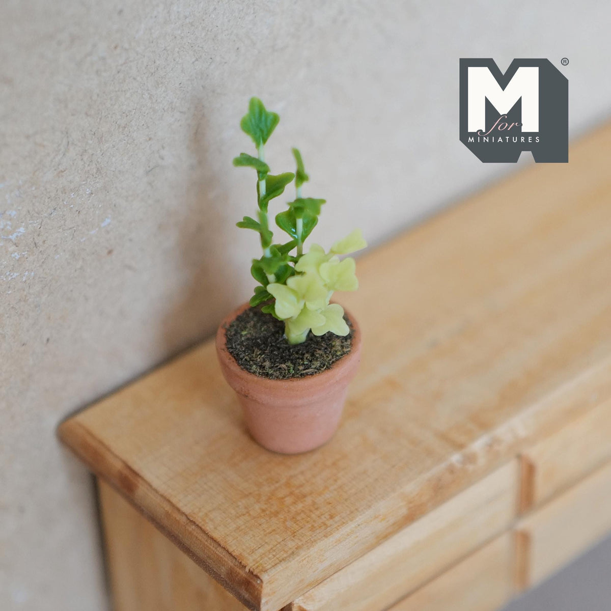 1:12 Scale Miniature Potted Leafy Plant in Clay Pot, Upright Stems, 2 inch tall, DIY Dollhouse Supply (green)