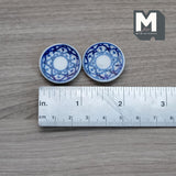 Miniature Ceramic Plates Set of 2 , 1:12 Scale Dollhouse Supplies Tableware Flatware 1 inch dia. (blue) - A083