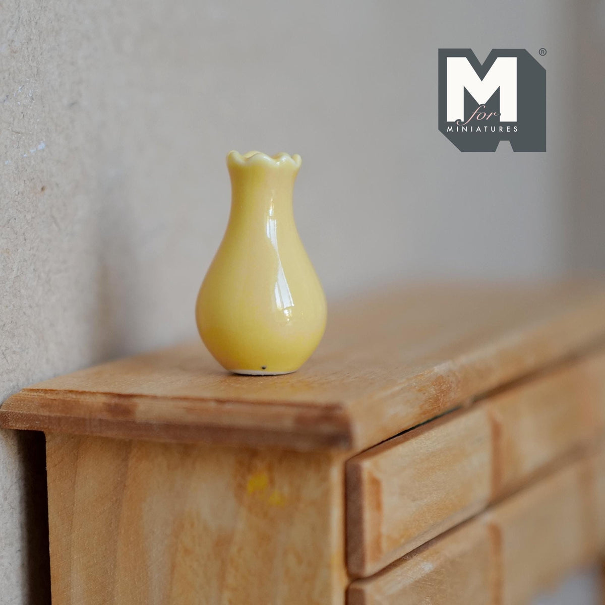 1:12 Scale Miniature Ceramic Pear Shaped Vase with Flared Lip, 1-1/16 inch tall, DIY Dollhouse Supply (yellow)