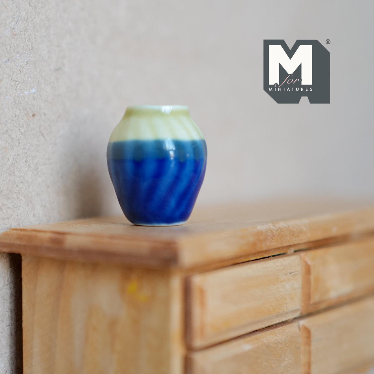 1:12 Scale Miniature Glazed Ceramic Plum Vase, Two Tone, 1 inch tall, DIY Dollhouse Supply (blue and pale green)