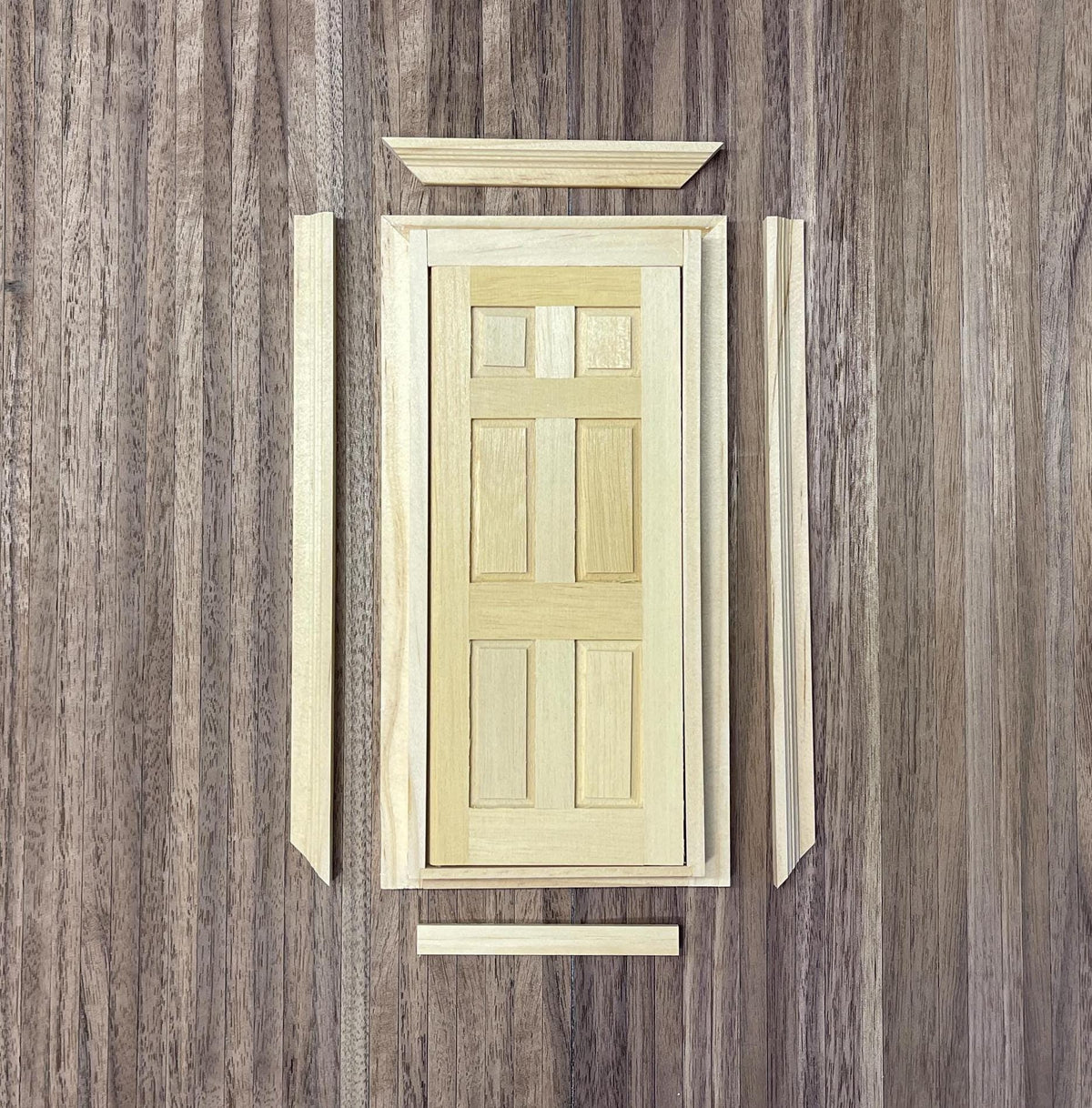 1:12 Scale Miniature Unpainted Dollhouse 6 Panel Door with Double Frame and Back Trim, 7-5/8 inch high