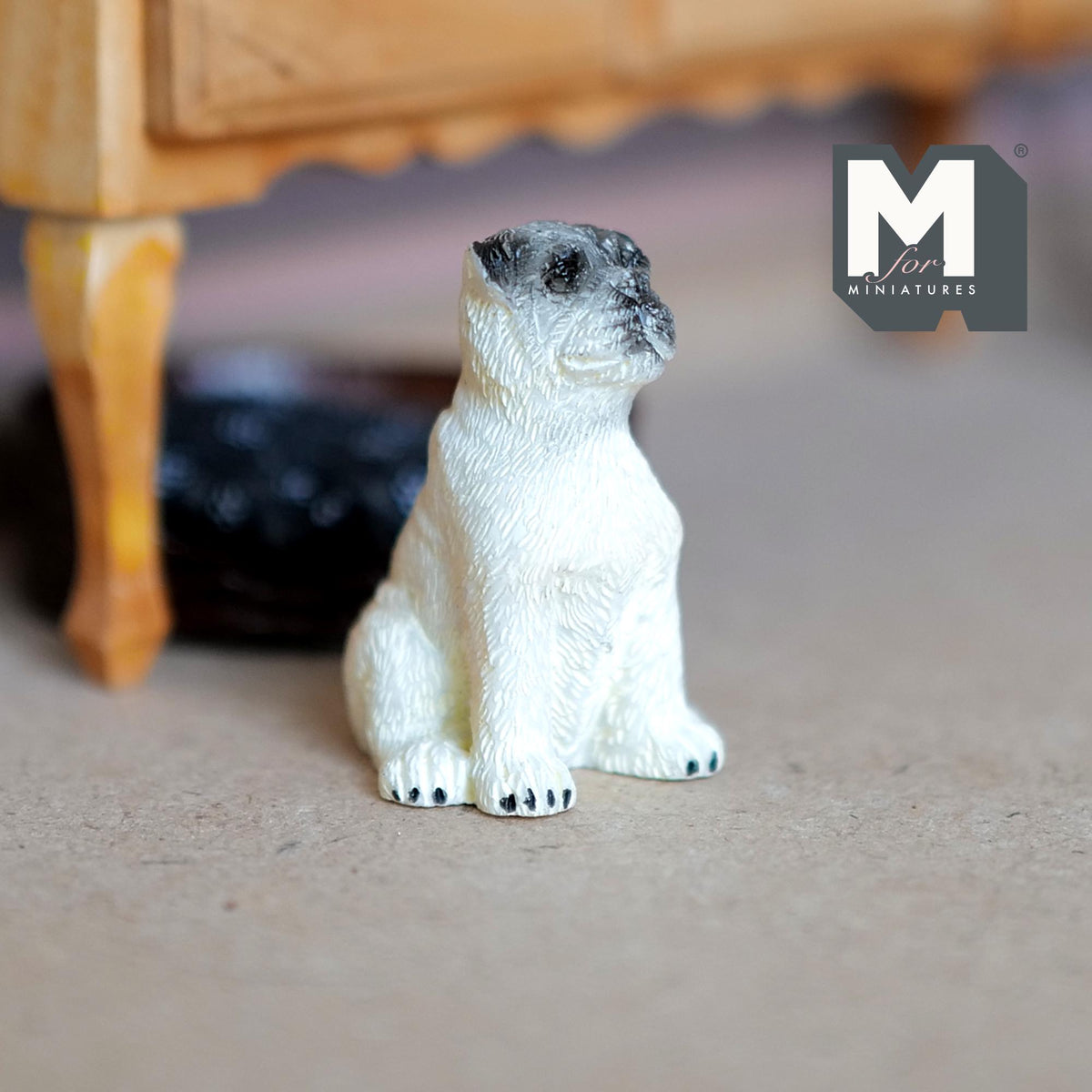 1:12 Scale Miniature Sitting Pug Dog Figurine, 1-3/8 inch tall, DIY Dollhouse Supply (cast resin) (beige)