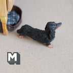 1:12 Scale Miniature Standing Long Hair Dachshund Puppy, 2-1/4 inch long, DIY Dollhouse Supply (cast resin) (black and tan)