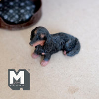 Miniature Sitting Dachshund 1:12 Scale Wiener Dog 1-13/16 inch long (cast resin) (black) - C054