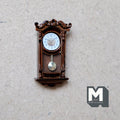 1:12 Scale Miniature Metal Pendulum Wall Clock, Carved Top, 1-9/16 inch tall, DIY Dollhouse Supply (brown) (non working)