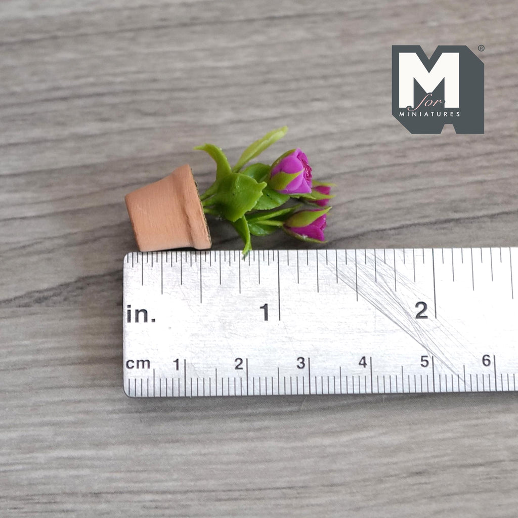 1:12 Scale Miniature Potted Roses, Terracotta Pot, 1 inch tall, DIY Dollhouse Supply (purple)