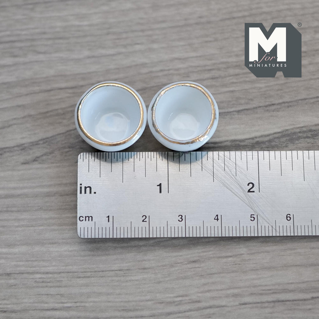 1:12 Scale Miniature Ceramic Flower Pots, Floral Print, Set of 2, 1/2 inch tall, DIY Dollhouse Supply (white and purple)