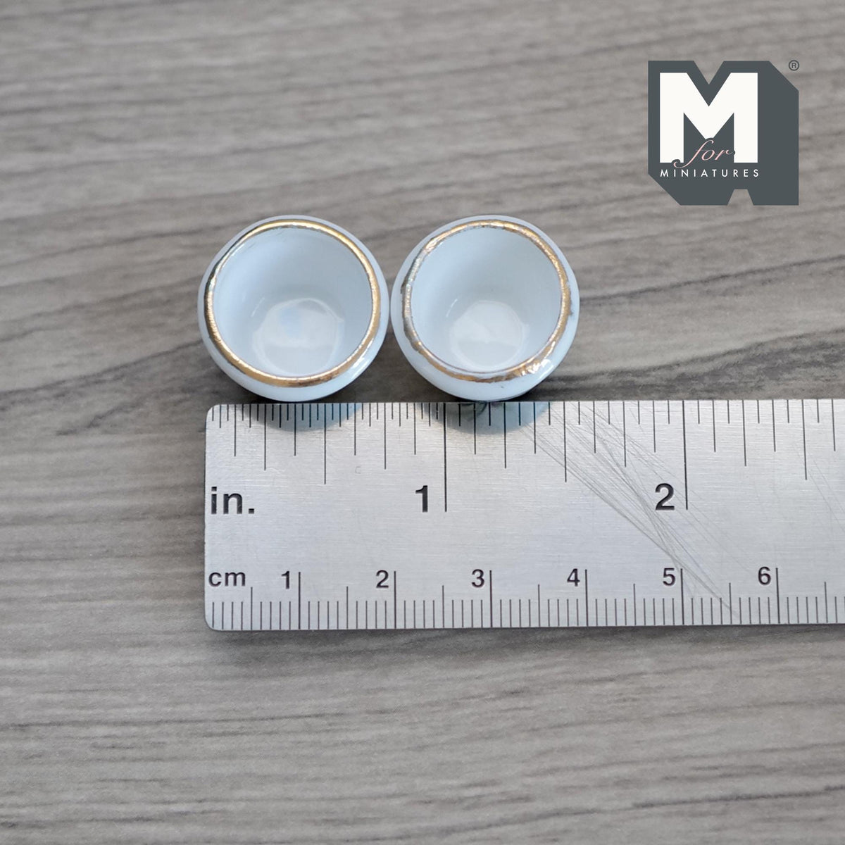 1:12 Scale Miniature Ceramic Flower Pots, Floral Print, Set of 2, 1/2 inch tall, DIY Dollhouse Supply (white and purple)