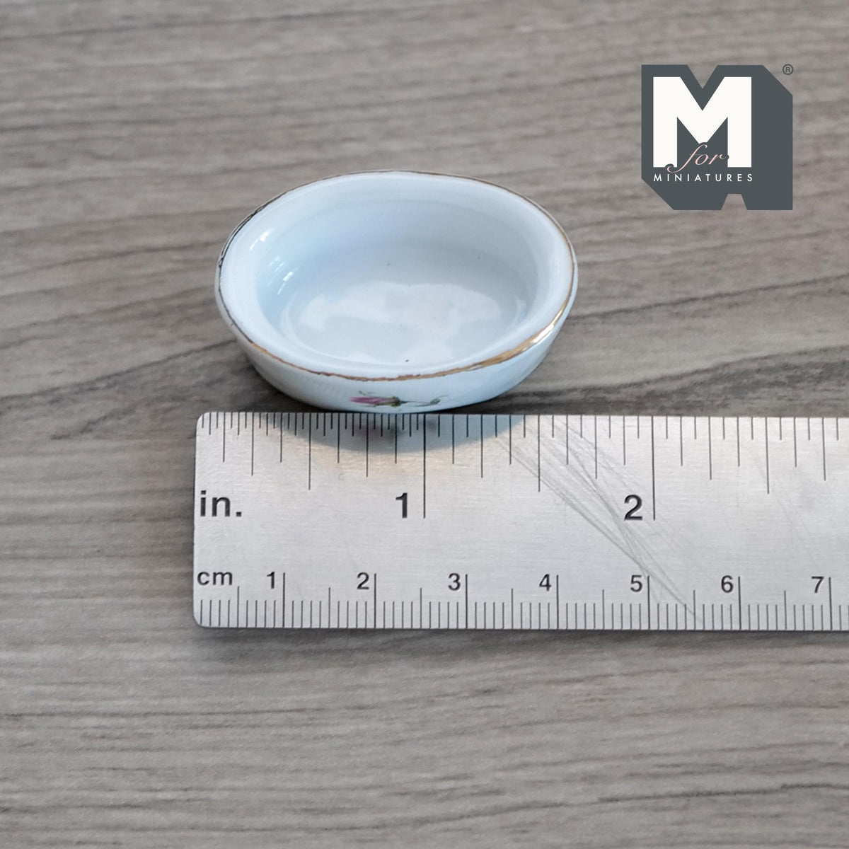1:12 Scale Miniature Oval Ceramic Planter with Feet, Floral Decal, 1-9/16 inch long, DIY Dollhouse Supply (white)